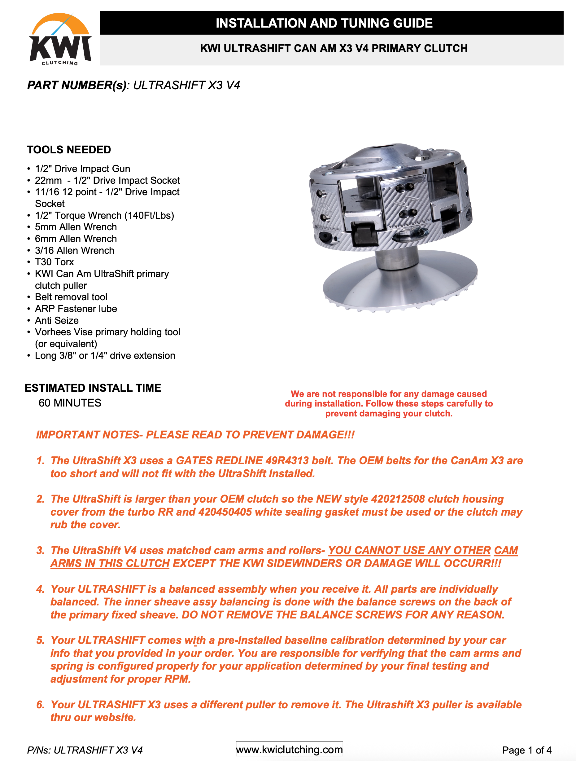 Kouページ UltraShift X3 Install & Tuning – KWI Clutching